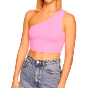SUSANA MONACO One Shoulder Crop Top Size L Rouge Pink New $98